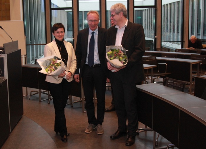 Anke Hagen and Peter Holtappels appointed professors MSO. Also in picture is head of DTU Energy Conersion Søren Linderoth (middle)